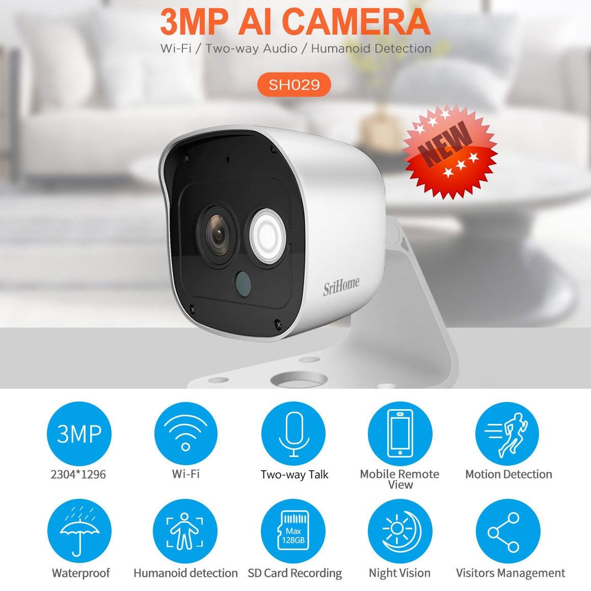 Ai Camera With 3.0Mp 1296P Hd Two-Way Talk Motion & Humanoid Detection Night Vision Tf Card Support-1915196612376924161