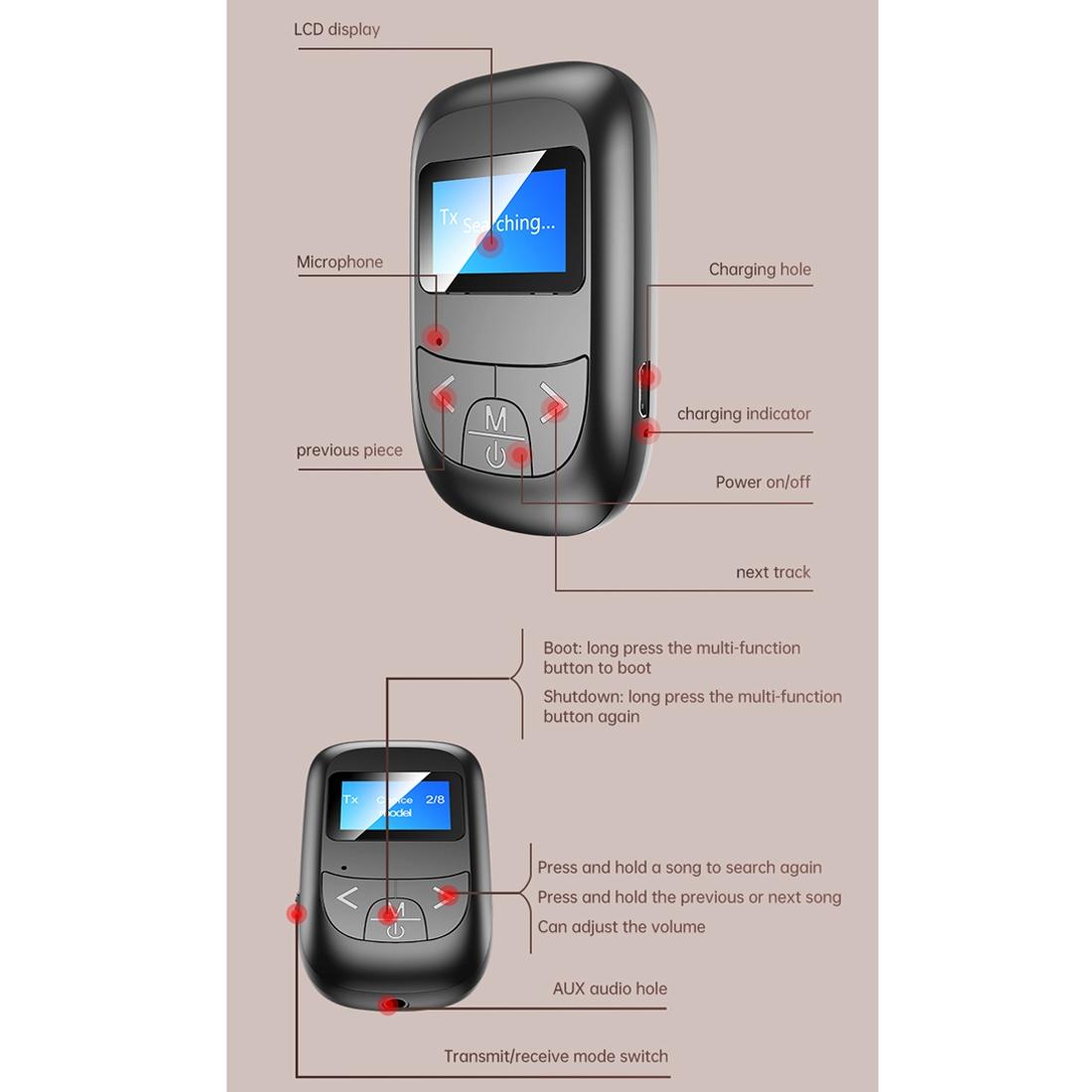 2-In-1 Bluetooth Adapter With Lcd Display - Black-1915196712738230280