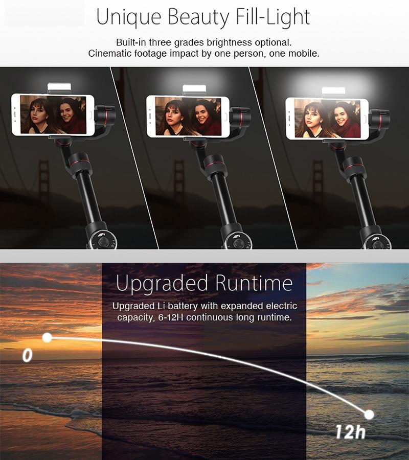 3-Axis Gimbal Stabilizer With Tripod Mount & Fill Light For Smartphones - Black-1915196771911471109