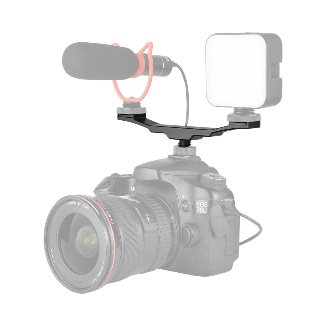 Aluminum Dual Hot / Cold Shoe Mount Adapter Bracket - Black-1915196699761053705