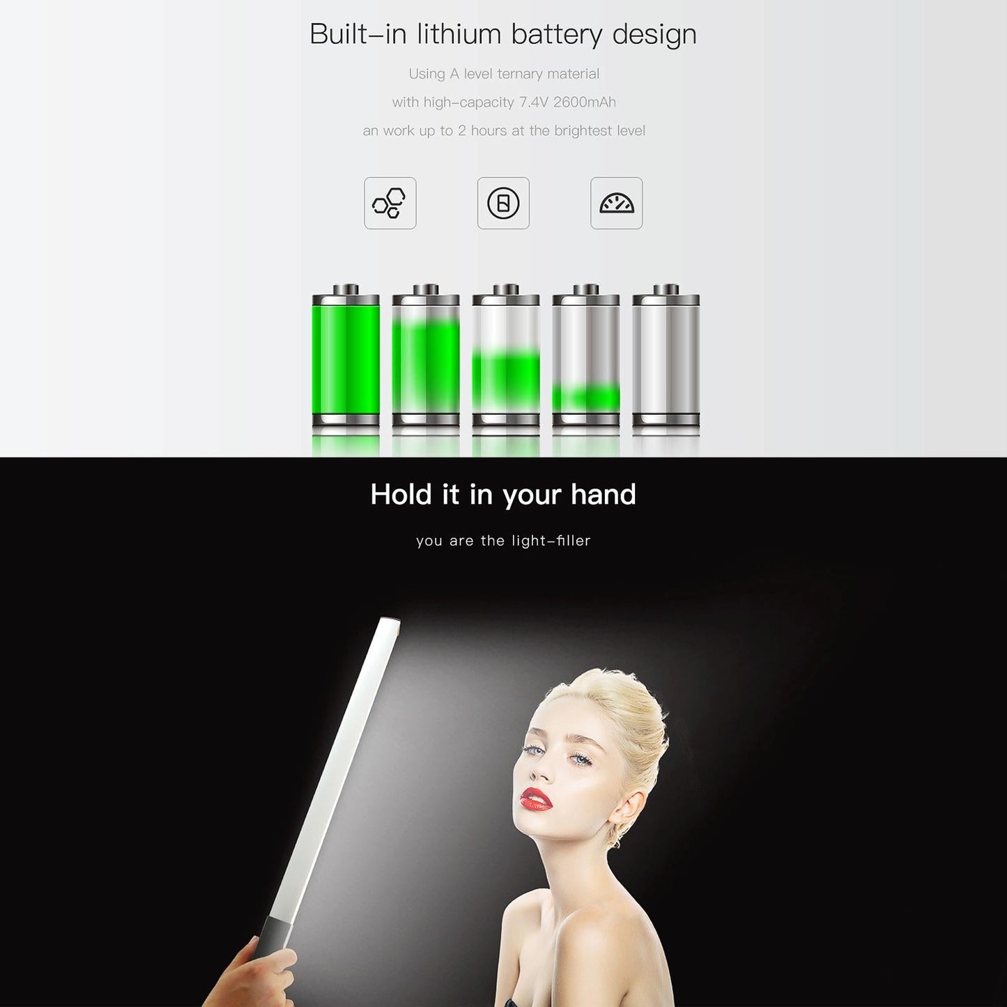 Handheld Led Fill Light For Video 1000Lm Dual Colour Black-1915196801141575684