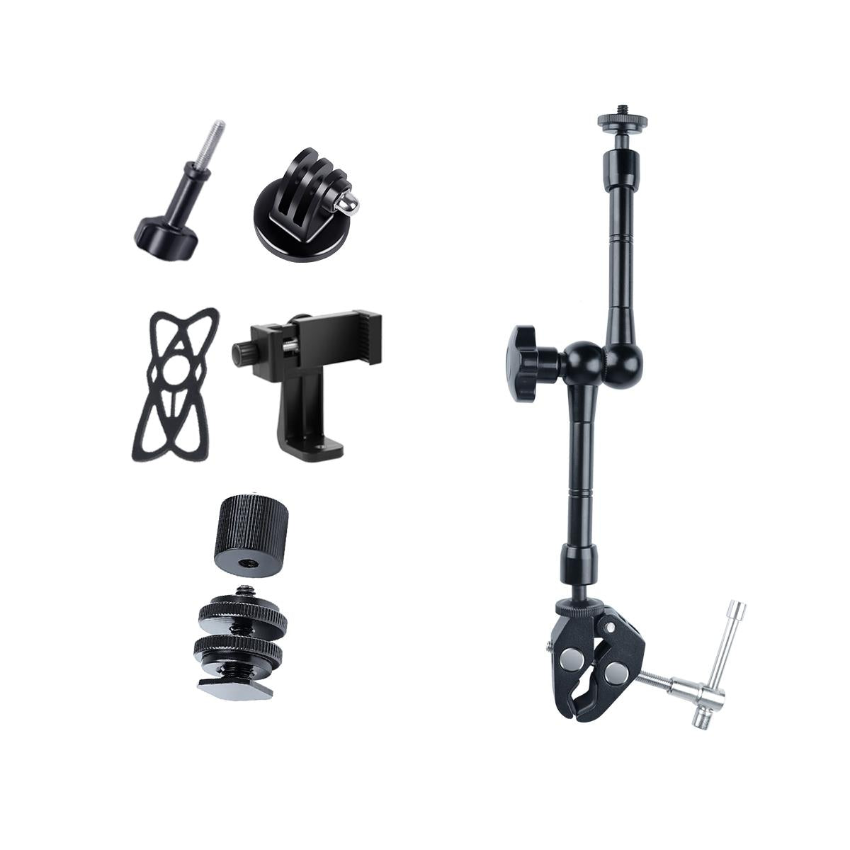 Adjustable Magic Arm With Phone Clamp & Large Claws - 11 Inch Black-1915196802945126406