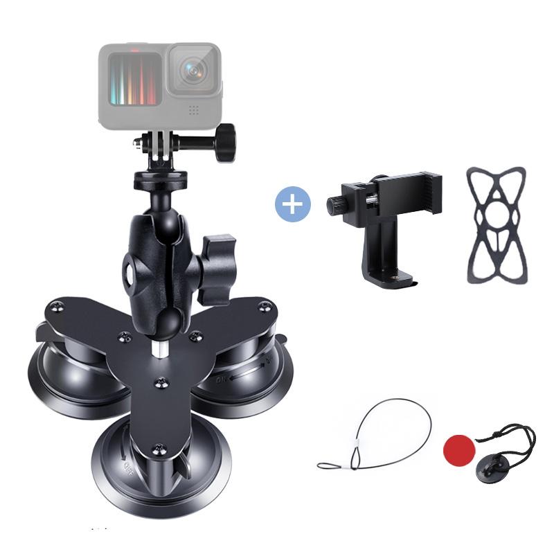 Triangle Suction Cup Mount For Gopro With Tripod Adapter And Phone Clamp-1915196495469088768