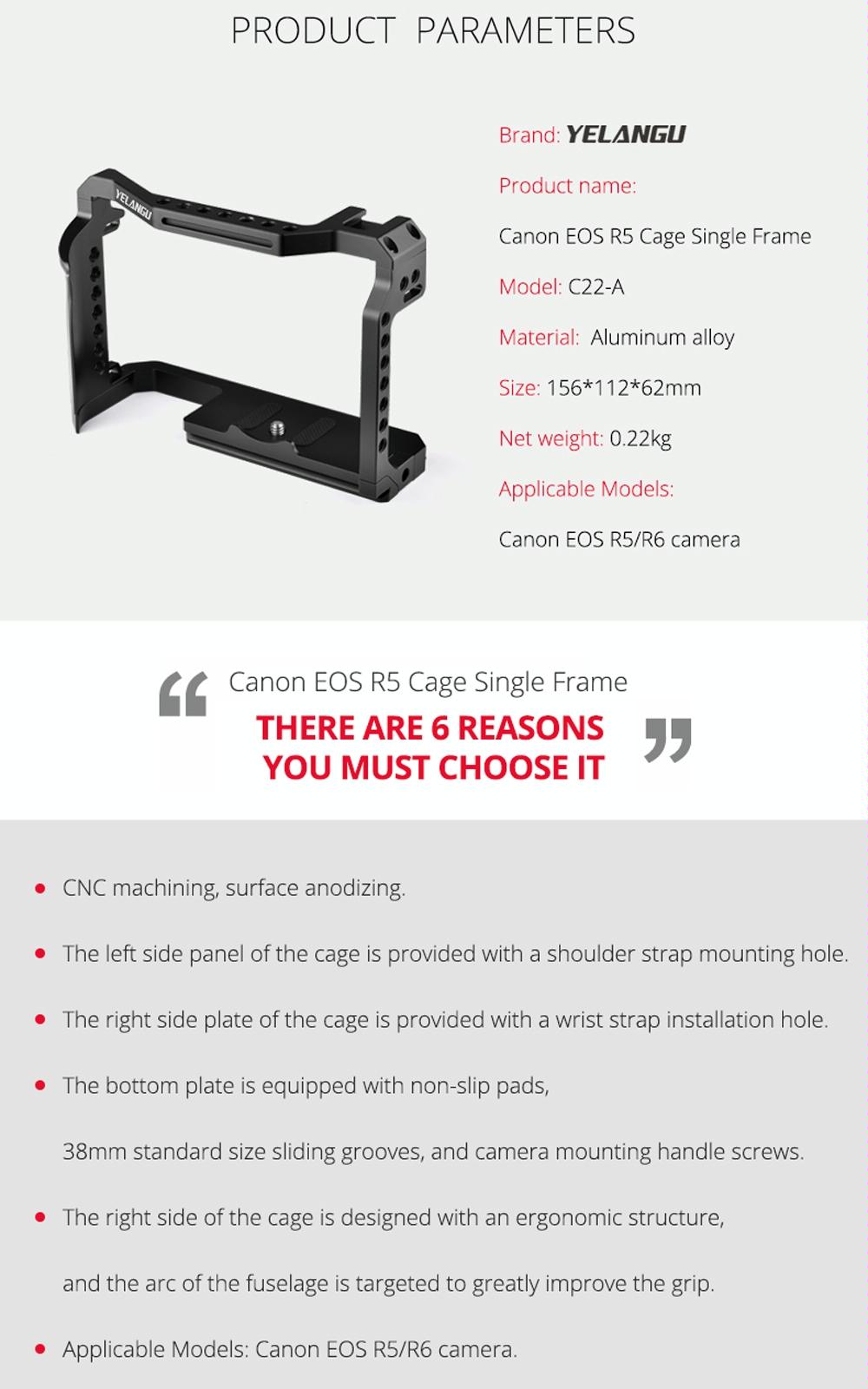 Video Camera Cage Stabilizer For Canon Eos R5 / R6 / R - Black-1915196753674637321