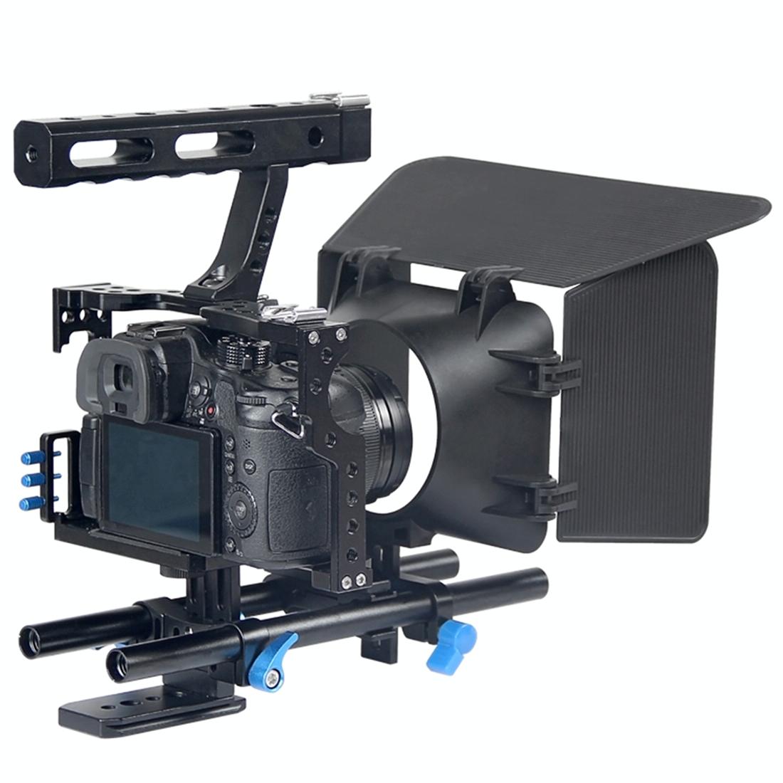 Video Camera Cage Stabilizer Kit With Matte Box & Follow Focus For Panasonic Lumix Dmc-Gh4 & G7 / Sony A7 Series-1915198256569257987