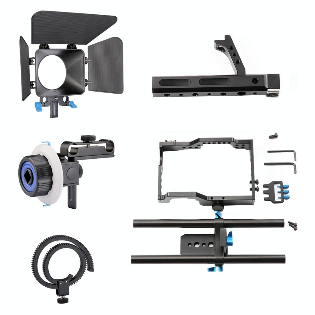 Video Camera Cage Stabilizer Kit With Matte Box & Follow Focus For Panasonic Lumix Dmc-Gh4 & G7 / Sony A7 Series-1915198256569257988