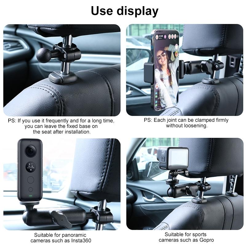 Car Seat Mount For Action Cameras - 21Mm Ballhead With Tripod Adapter-1915197578790703107