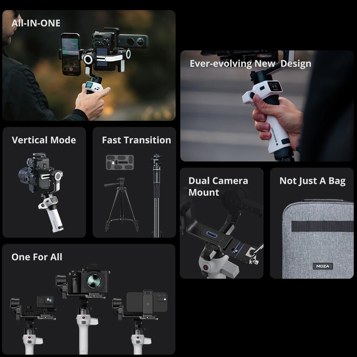 Aircross S 3 Axis Foldable Handheld Gimbal Stabilizer For Dslr Cameras And Smart Phone White-1922443415920971780