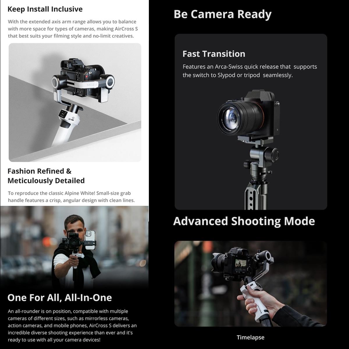Aircross S 3 Axis Foldable Handheld Gimbal Stabilizer For Dslr Cameras And Smart Phone White-1922443415920971784