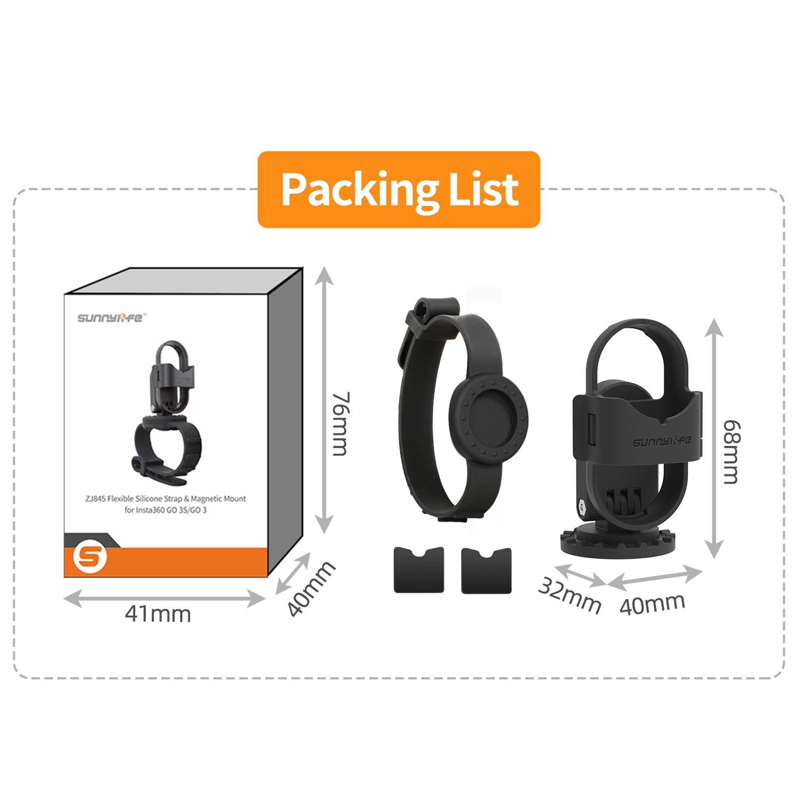 Insta360 Go 3S / Go 3 Sunnylife Camera Strap With Magnetic Mount And Silicone Wristband For Drone And Backpack - Black Stripe-1915196494261129220