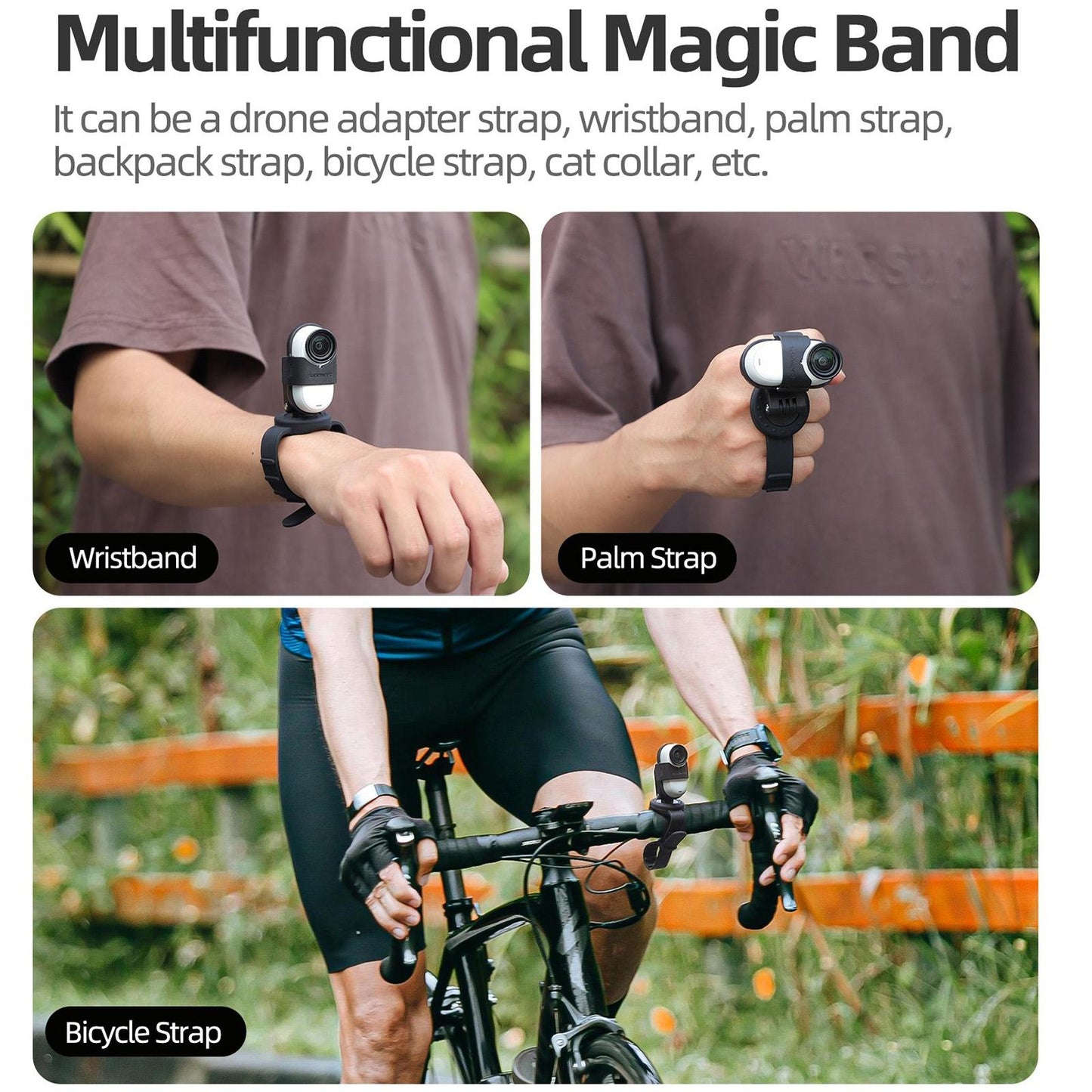 Insta360 Go 3S / Go 3 Sunnylife Camera Strap With Magnetic Mount And Silicone Wristband For Drone And Backpack - Black Stripe-1915196494261129223