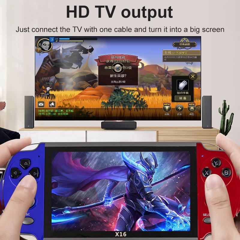 X16 Classic Handheld Game Console - 6.5 Screen 8Gb Memory - Blue & Red-1915197131518513155