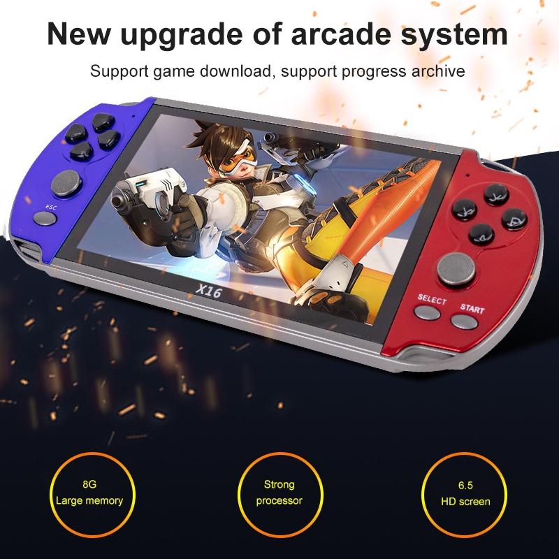 X16 Classic Handheld Game Console - 6.5 Screen 8Gb Memory - Blue & Red-1915197131518513157