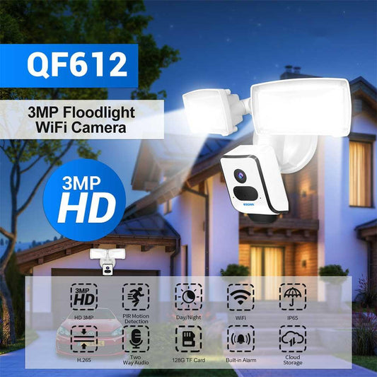 Wireless Floodlight Camera With Night Vision & Pir Detection - 3Mp-1915196523122135041