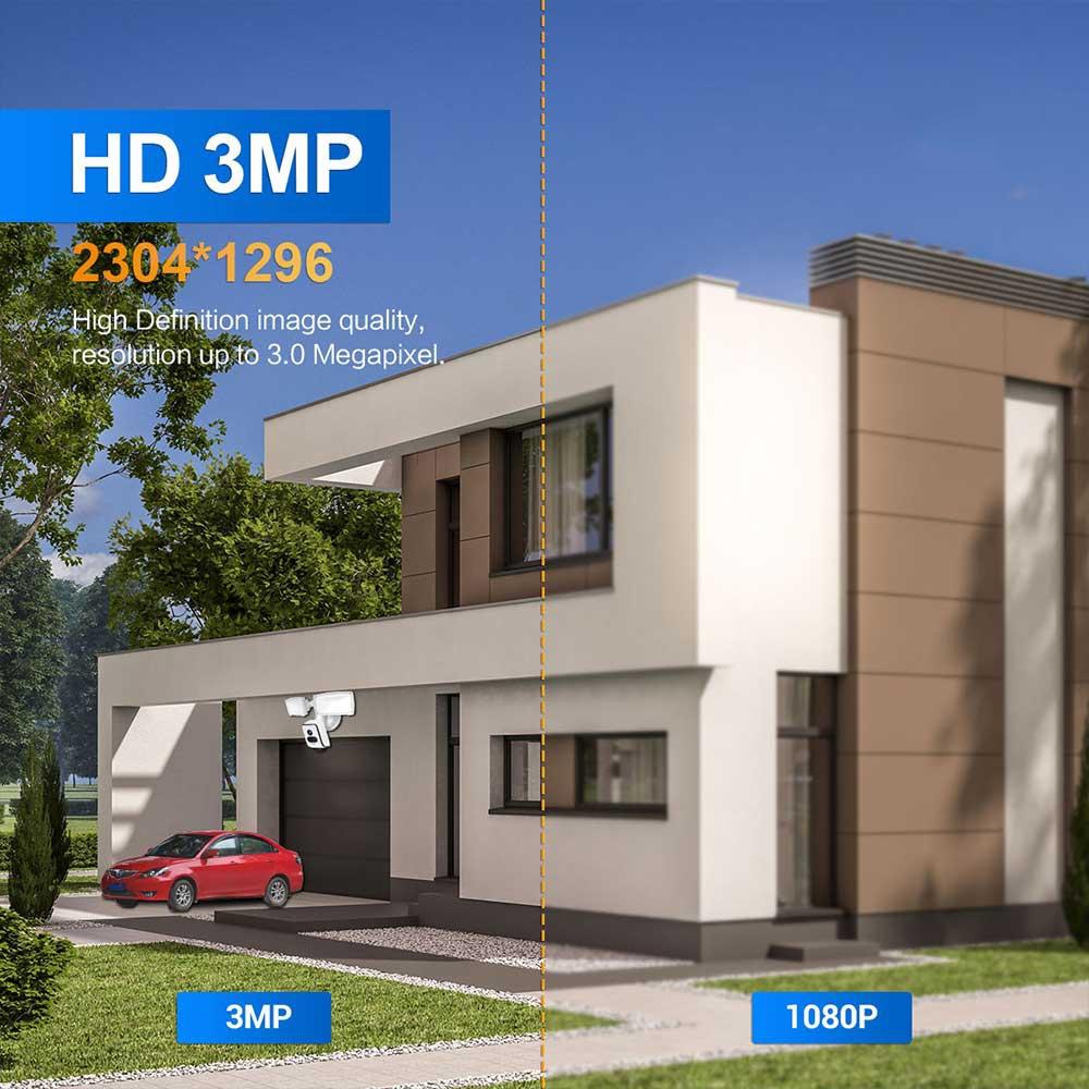 Wireless Floodlight Camera With Night Vision & Pir Detection - 3Mp-1915196523122135042