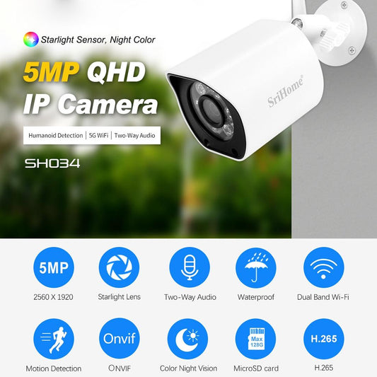 Mini Dual Wifi Outdoor Security Camera With 5.0Mp Resolution And Night Vision - Ip66 Waterproof-1915196655603421186