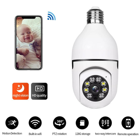 2Mp Hd Wifi Light Bulb Camera With Motion Detection Two-Way Audio Night Vision And Tf Card Support-1915198224445083649