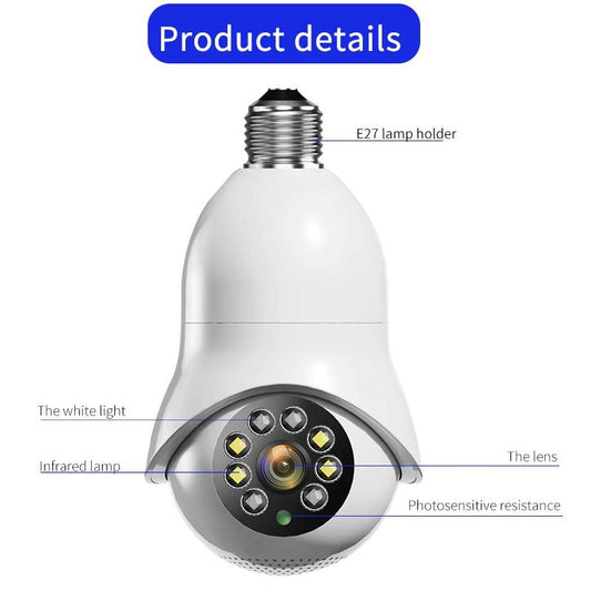 2.0Mp Wifi Light Bulb Camera With Motion Detection And Night Vision - Dual Light Source White-1915197118990127105