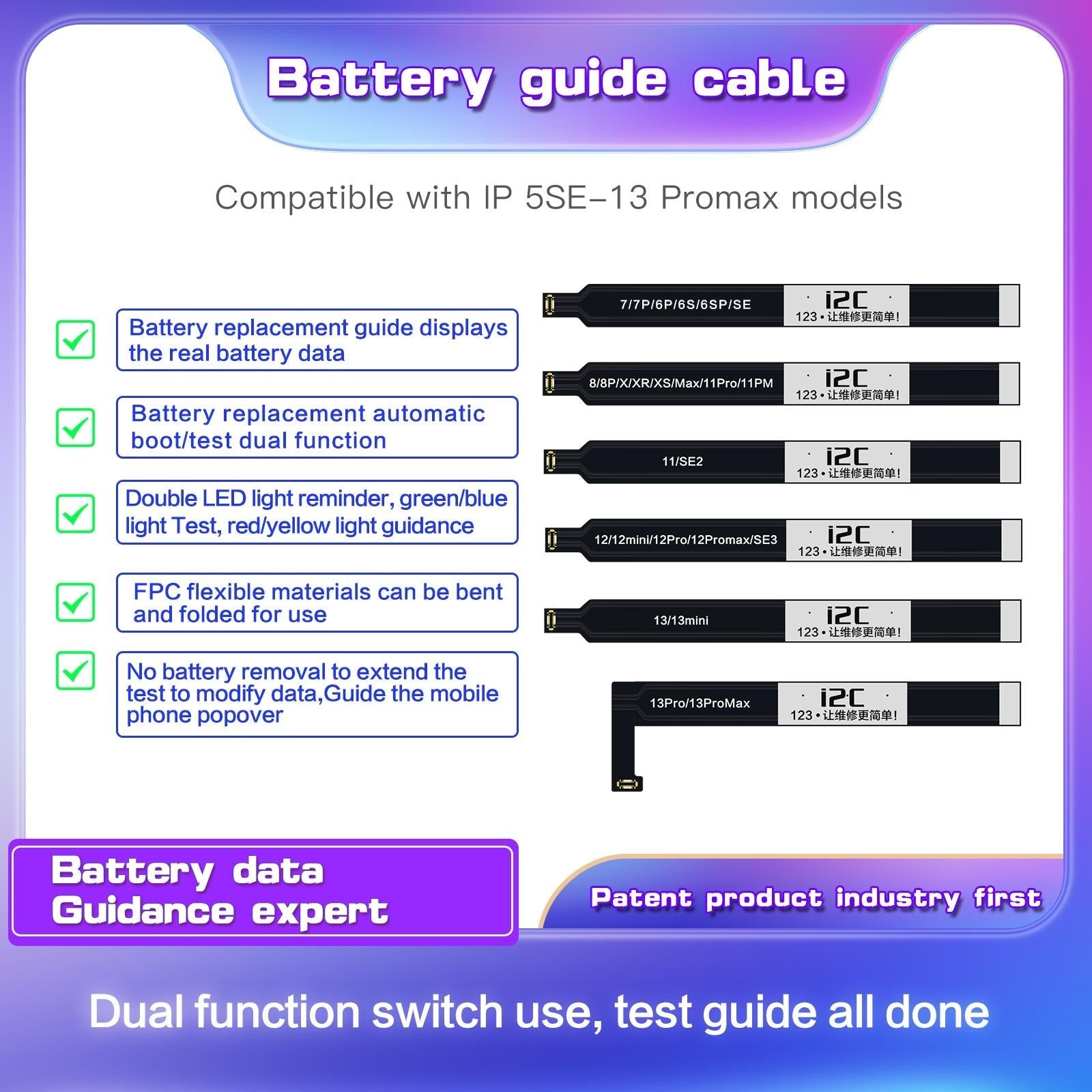 Flexible I2C Battery Boot Strap Cable For Iphone 8 / 8+ / X / Xr / Xs / Xs Max / 11 Pro / 11 Pro Max-1915198134670200834