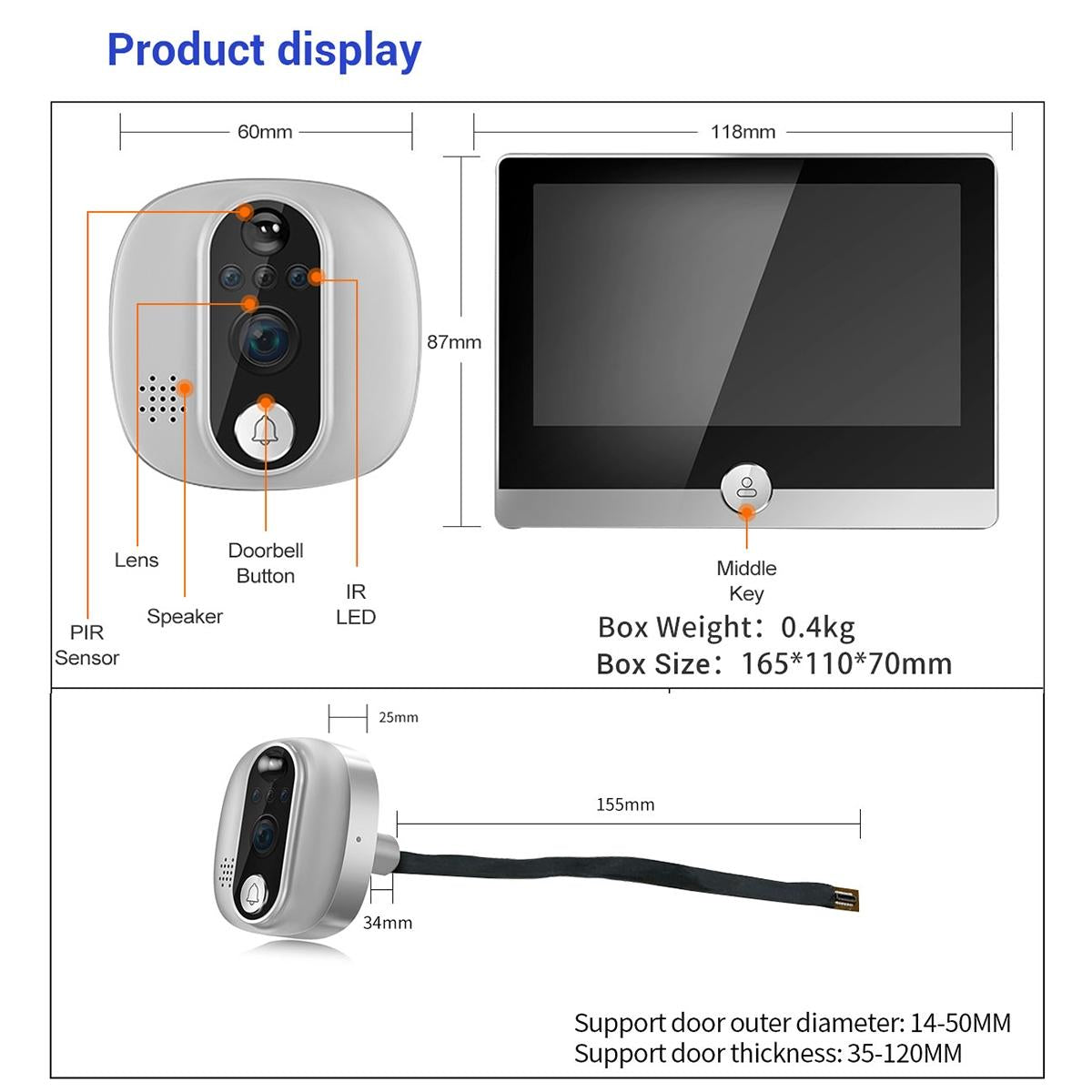 Smart Wifi Door Viewer With Wide-Angle Pir & Night Vision 1080P 4.3 Inch Dingdong Photo-1915197120667848706