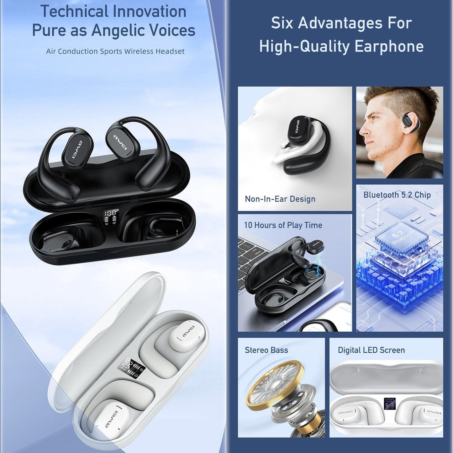 Black T69 Sport Tws Bluetooth Earbuds With Air Conduction-1915196846687522818