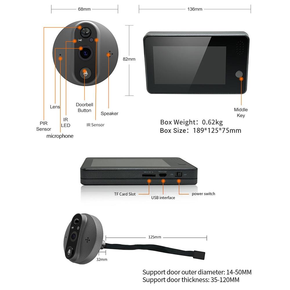 Smart Wifi Door Viewer With Wide-Angle Pir & Night Vision - 1080P 4.3 Inch Dingdong Photo White-1915196882695622657