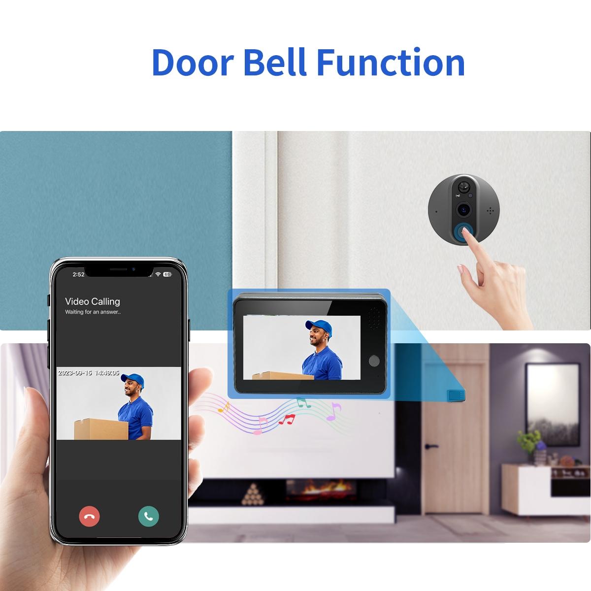 Smart Wifi Door Viewer With Wide-Angle Pir & Night Vision - 1080P 4.3 Inch Dingdong Photo White-1915196882695622661