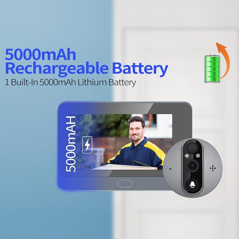 Smart Wifi Door Viewer With Wide-Angle Pir & Night Vision - 1080P 4.3 Inch Dingdong Photo - White-1915197132042801154