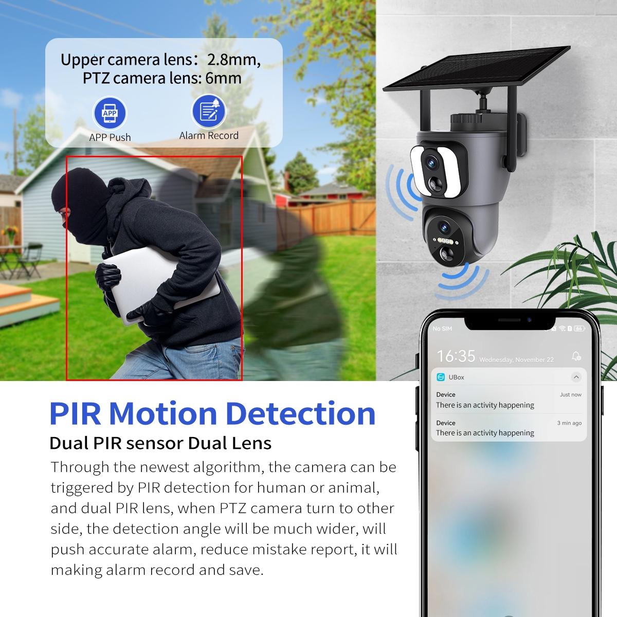 2Mp Solar Wifi Camera With Two-Way Voice & Alarm Recording - Black Binocular-1915196865775800326