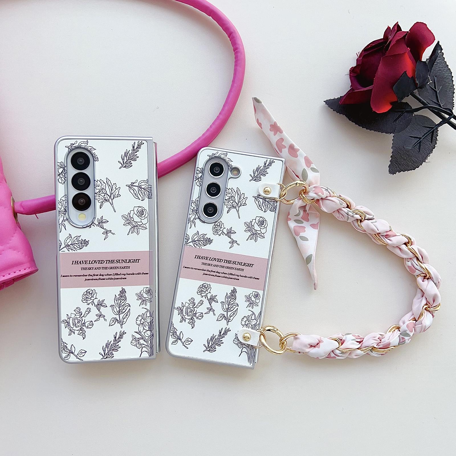 Floral Sketch Pearlescent Pc Case For Samsung Galaxy Z Fold 4-1915196646812160005