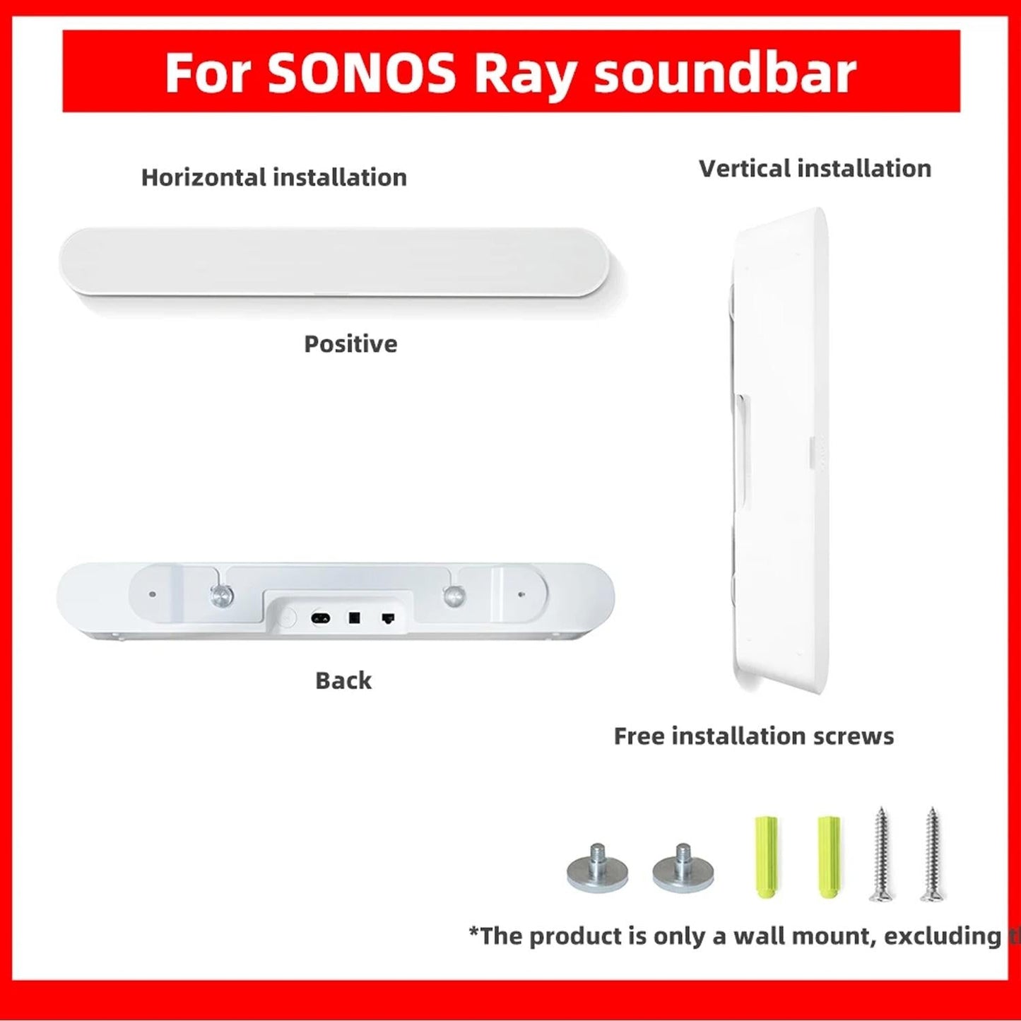 Wall Mount For Sonos Ray Soundbar - White Metal Bracket-1915196907983081476