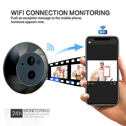 1080P Wifi Smart Cat Eye Video Doorbell - 4.3 Colour Screen - Hidden - Black-1915196938844770306