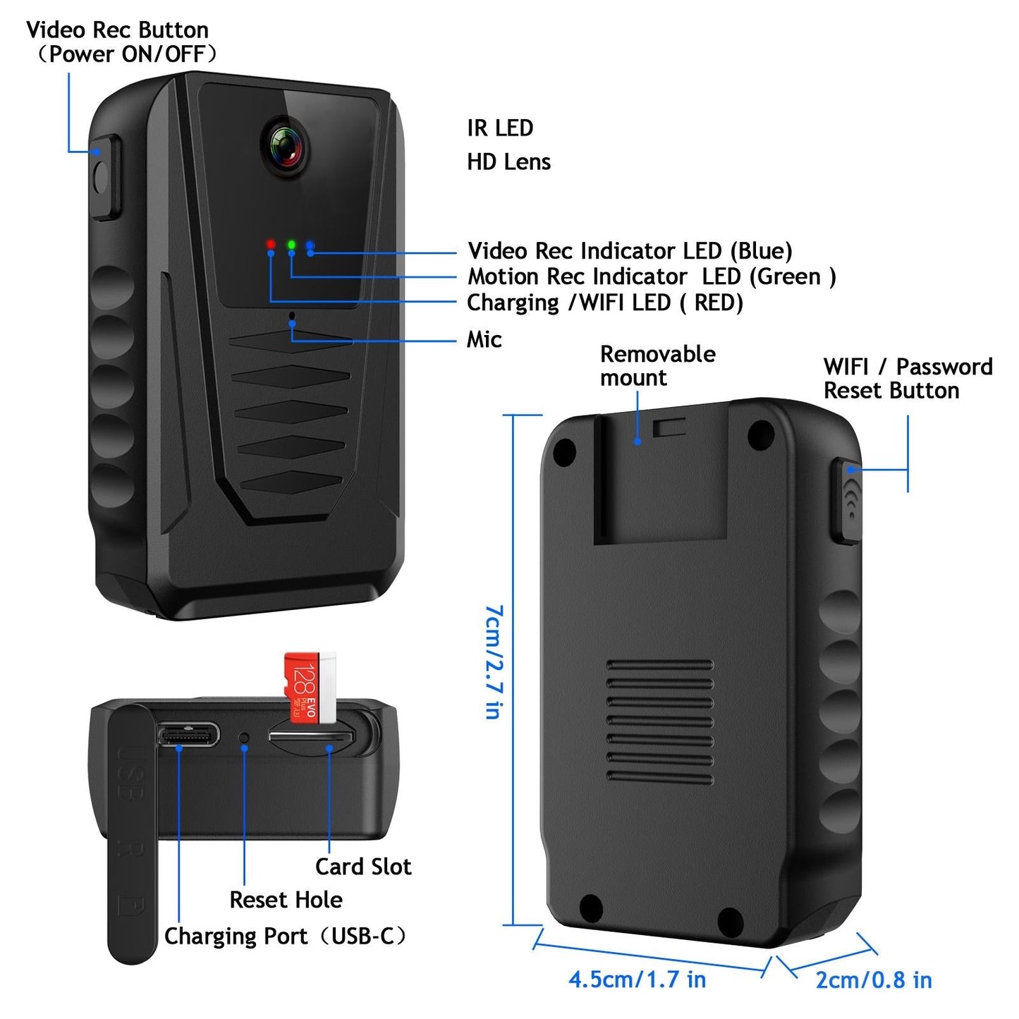 Portable Multifunctional Wearable Camera - 1080P Black-1915196893986689027