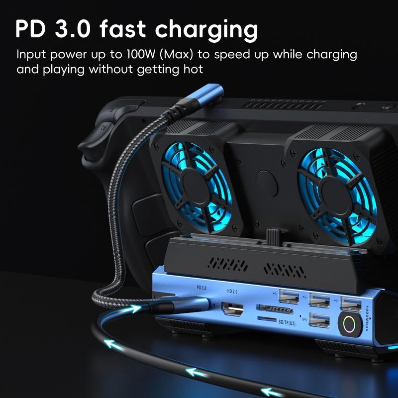 9-In-1 Usb-C Gaming Dock With Detachable Fan - Blue / Black-1922443402268512260
