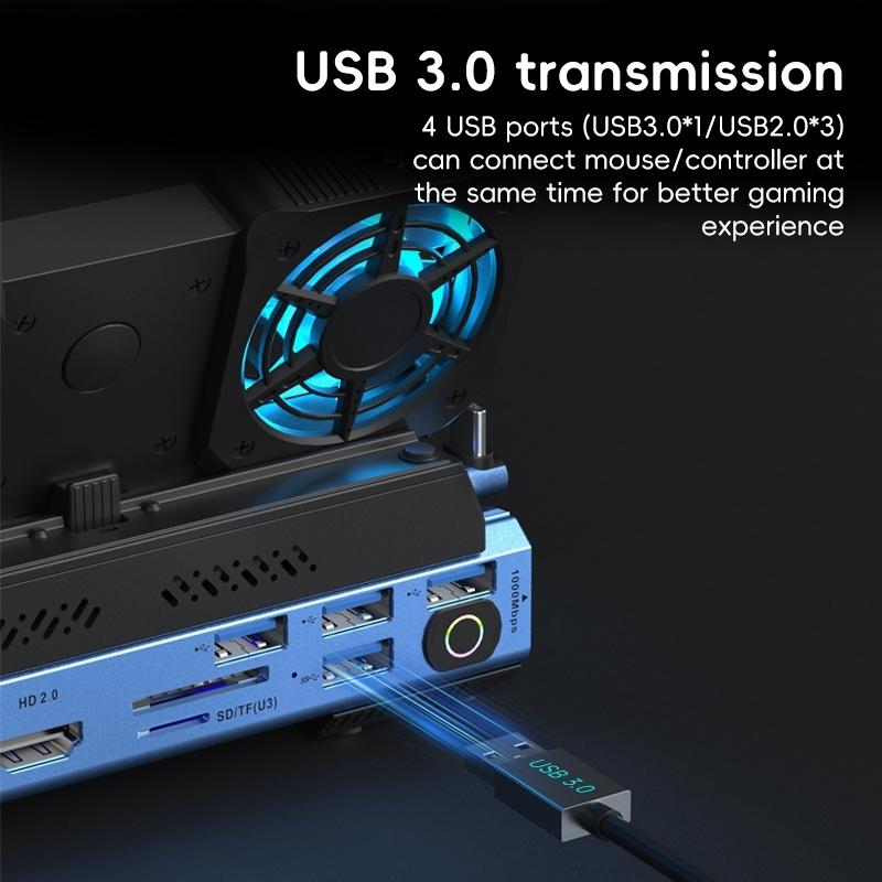 9-In-1 Usb-C Gaming Dock With Detachable Fan - Blue / Black-1922443402268512261