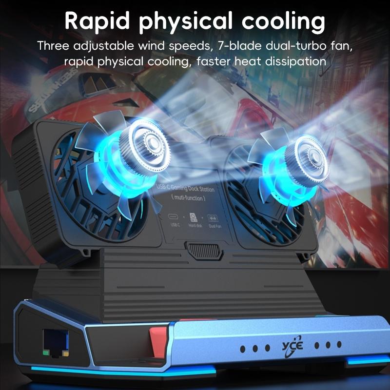 9-In-1 Usb-C Gaming Dock With Detachable Fan - Blue / Black-1922443402268512262