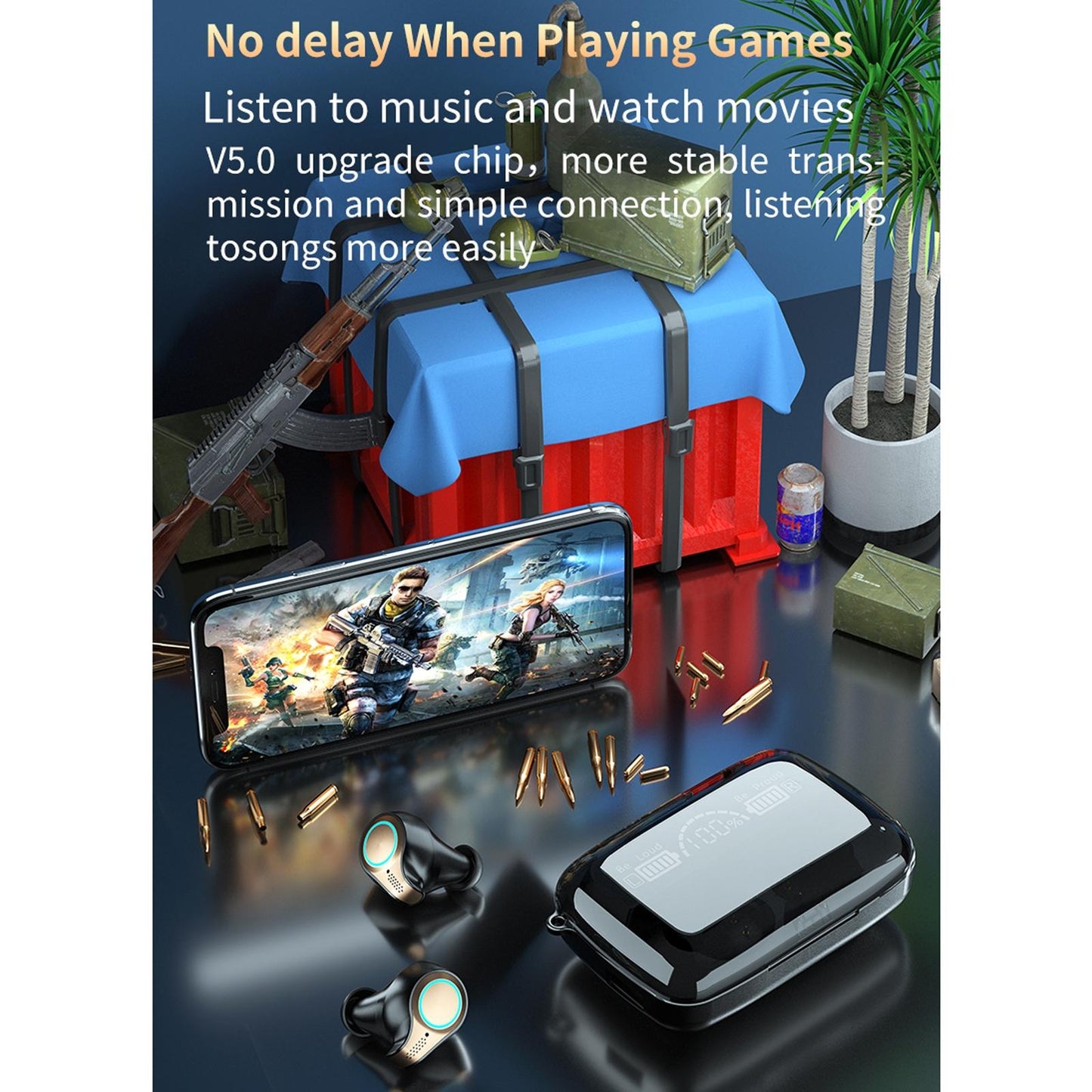 Waterproof Wireless Bluetooth 5.0 Earphones With Charging Box And Led Display-1915197074165600264