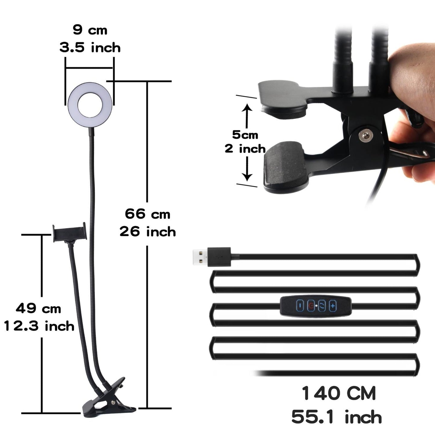 Adjustable 3.5 Live Broadcast Led Fill Light With Phone Clamp-1915197582213255171