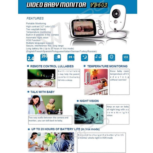 Wireless Baby Monitor With 2-Way Talk & Night Vision - 3.2 Lcd - 2.4Ghz - White-1915196640818499586