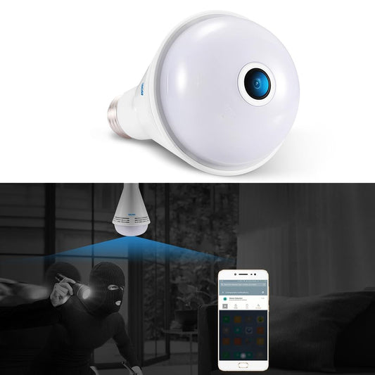 360 Degree Panoramic Bluetooth Speaker Bulb With 2Mp Hd 1080P Ip Camera And Wifi Motion Detection - White-1915196629540016129