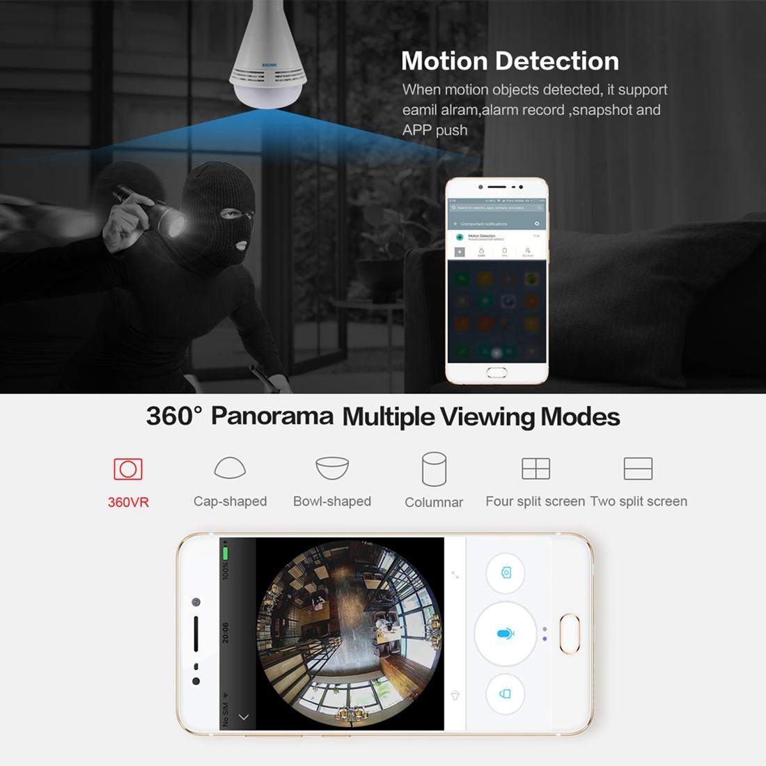 360 Degree Panoramic Bluetooth Speaker Bulb With 2Mp Hd 1080P Ip Camera And Wifi Motion Detection - White-1915196629540016132