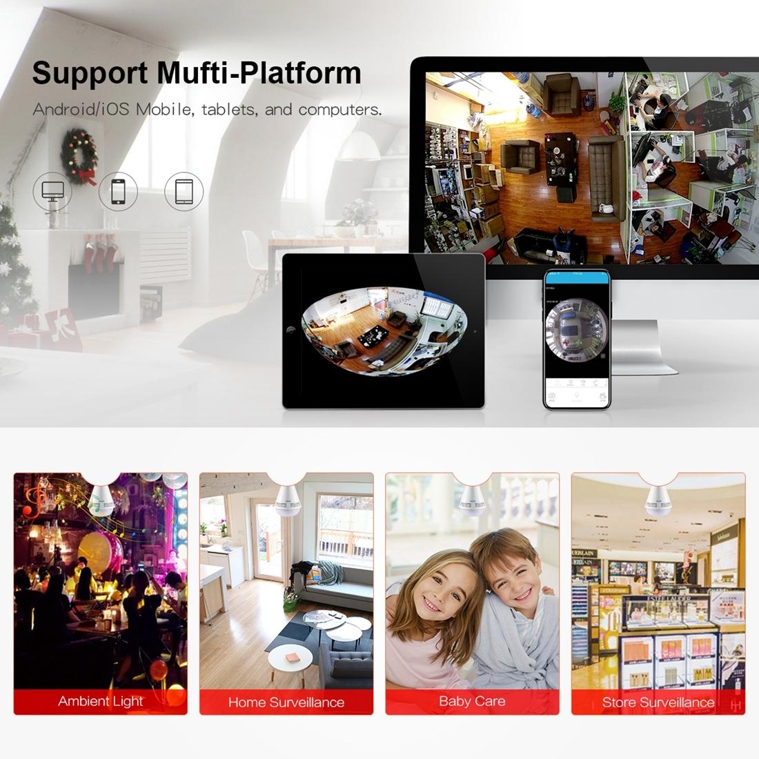 360 Degree Panoramic Bluetooth Speaker Bulb With 2Mp Hd 1080P Ip Camera And Wifi Motion Detection - White-1915196629540016133