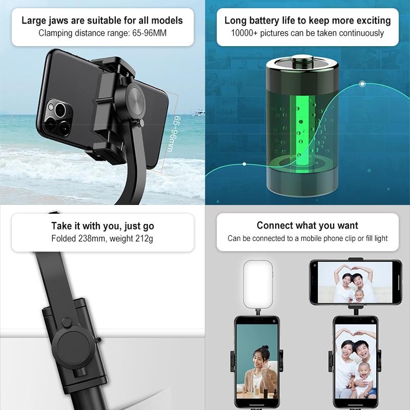 Foldable 3-In-1 Gimbal Stabilizer With Bluetooth Remote And Selfie Stick For Smartphones-1915197845762347013