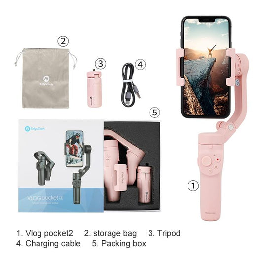 Foldable Vlog Pocket 2 Handheld Stabilizer - Three-Axis Gimbal Pink-1915196540339752962