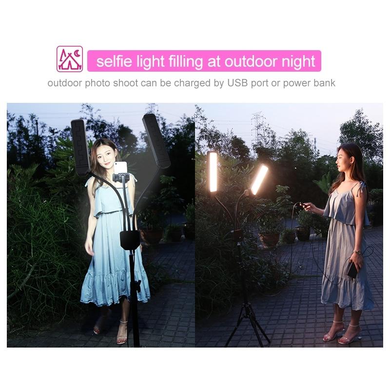 Portable Double Arm Fill Light With Phone Clip - Adjustable Brightness Black-1915196673634734082
