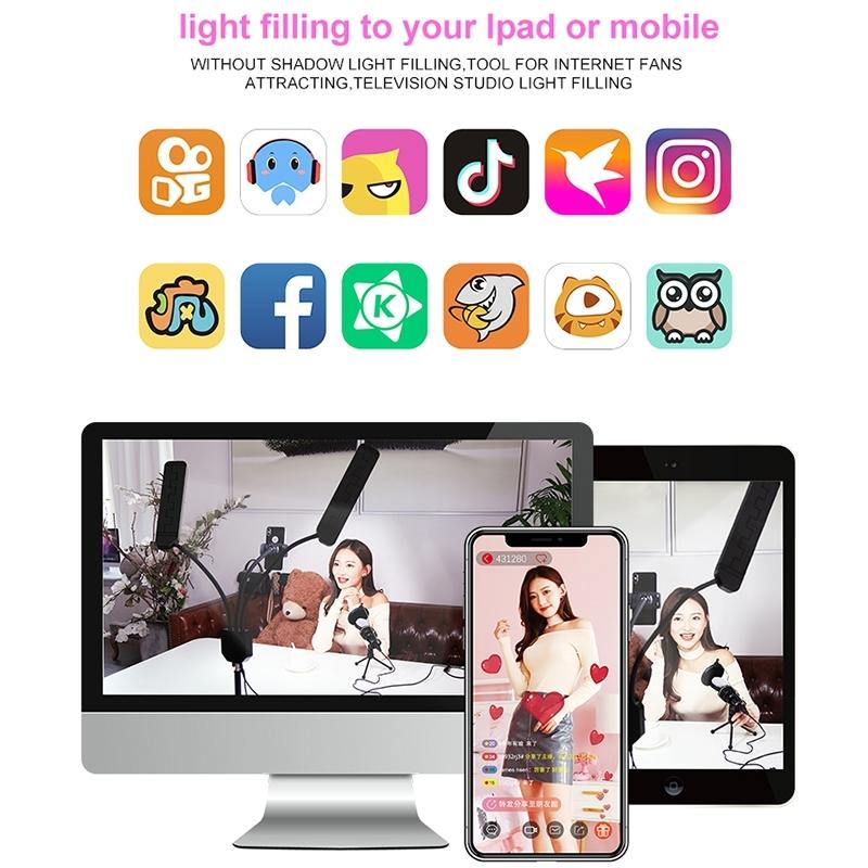 Portable Double Arm Fill Light With Phone Clip - Adjustable Brightness Black-1915196673634734084
