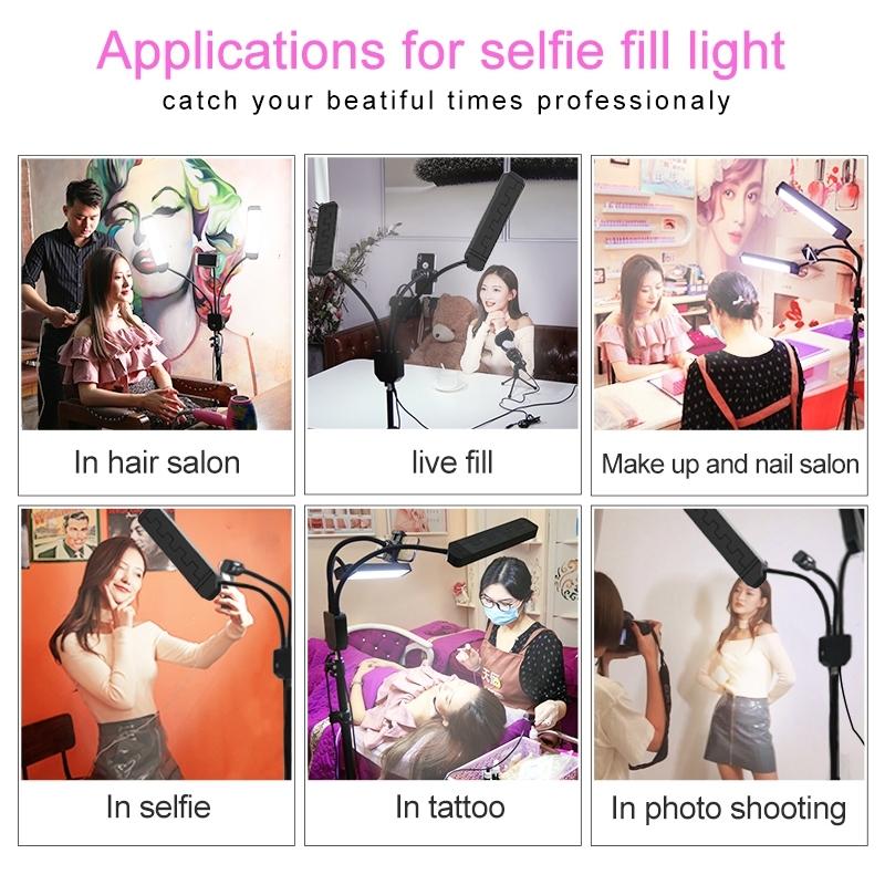 Portable Double Arm Fill Light With Phone Clip - Adjustable Brightness Black-1915196673634734086