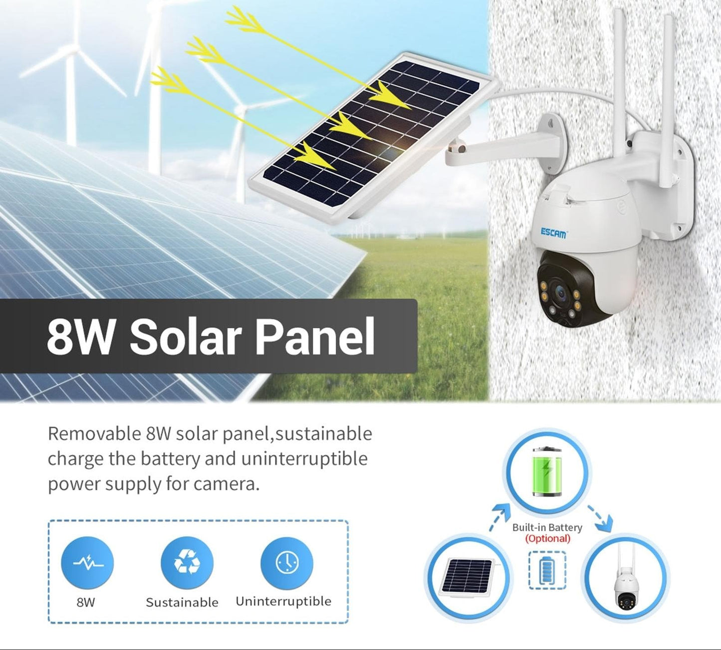 Waterproof Wifi Solar Camera With Night Vision & Motion Detection & Two Way Audio & Ptz Control-1915197592388636674