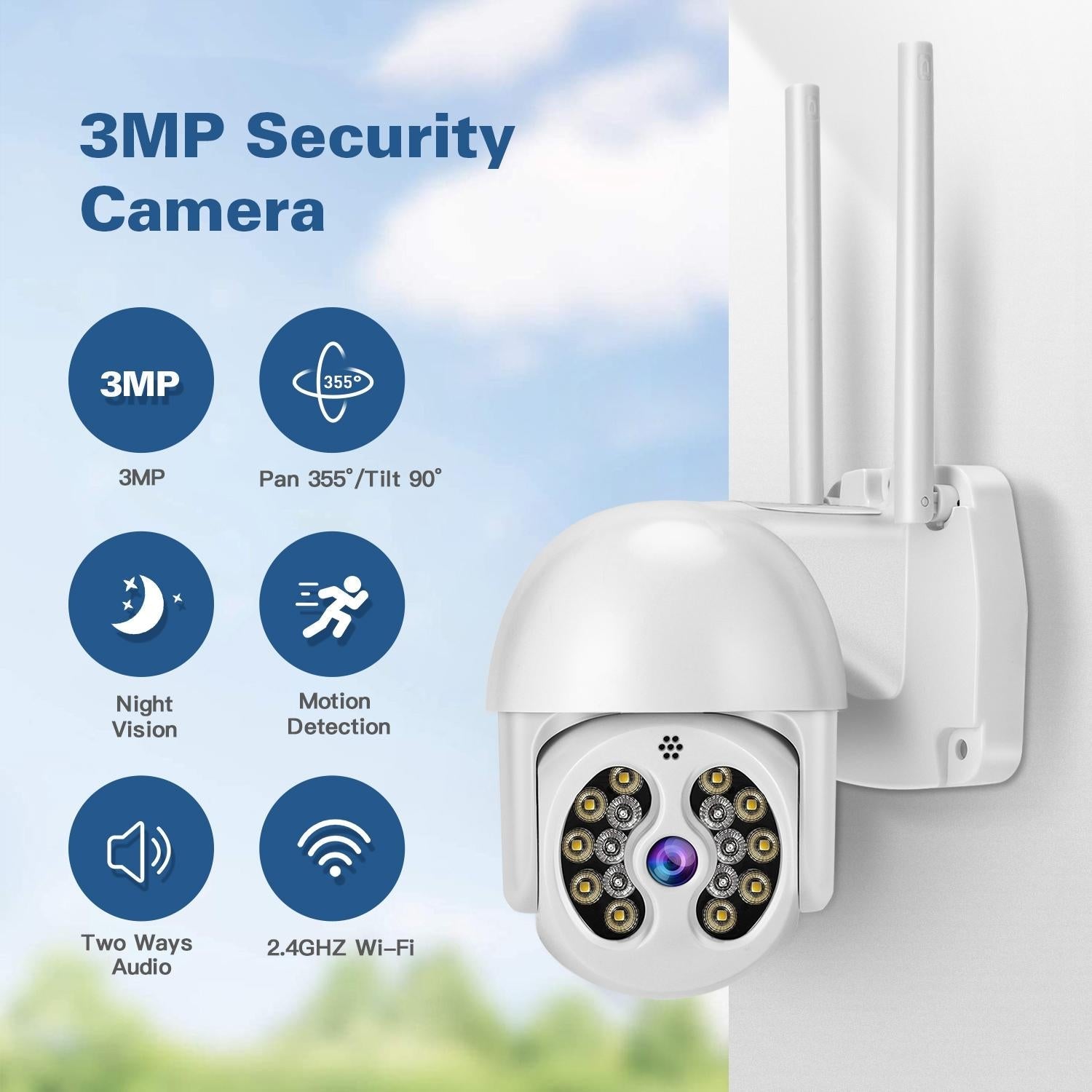 Wireless Ip Camera With 3.0Mp Waterproof Motion Detection 2-Way Audio Night Vision & Tf Card-1915196615405211649