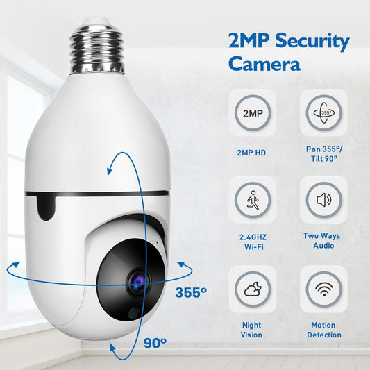 Smart Dual-Band Wifi Outdoor Light Bulb Camera - 1080P Hd 2.0Mp Infrared Night Vision Two-Way Audio Motion Detection Tf Card Support-1915197285042622466